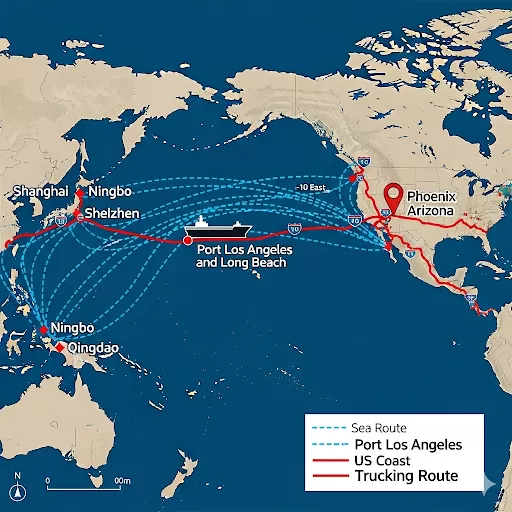 China to Phoenix Sea Shipping Route Map
